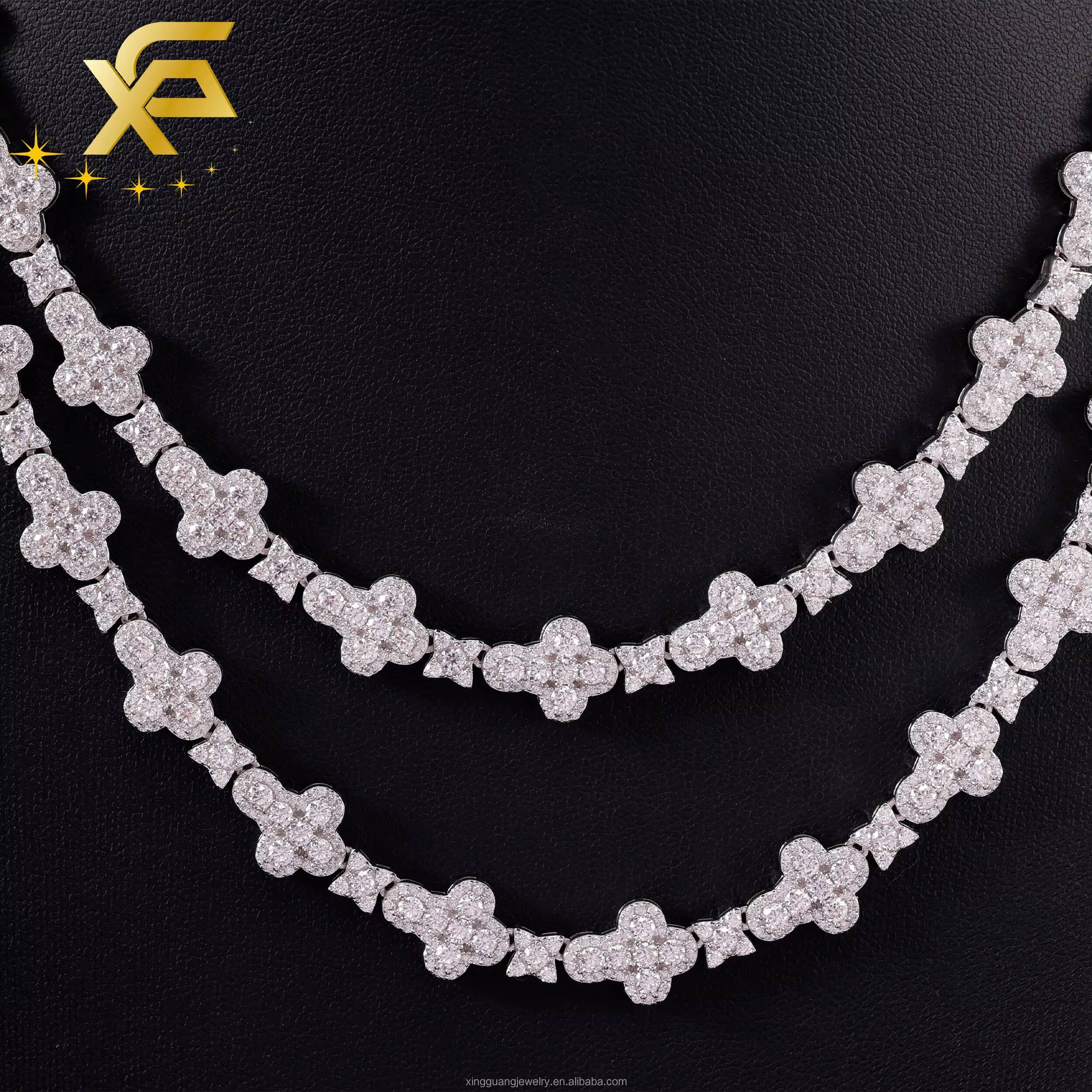 Cross Chain 925 Sterling Silver HipHop 15MM Round D/VVS Moissanite Chain Gold Plated Polished Silver Cuban Link Chain Necklace