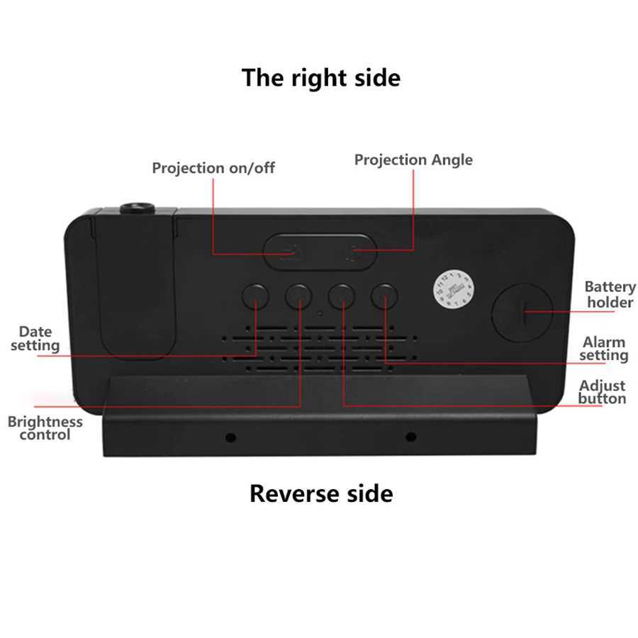Projection Alarm Clocks for BedroomsLED Digital Clock with 180 Rotatable Projector on Ceiling WallSnooze Model12/24H2-Level D260318