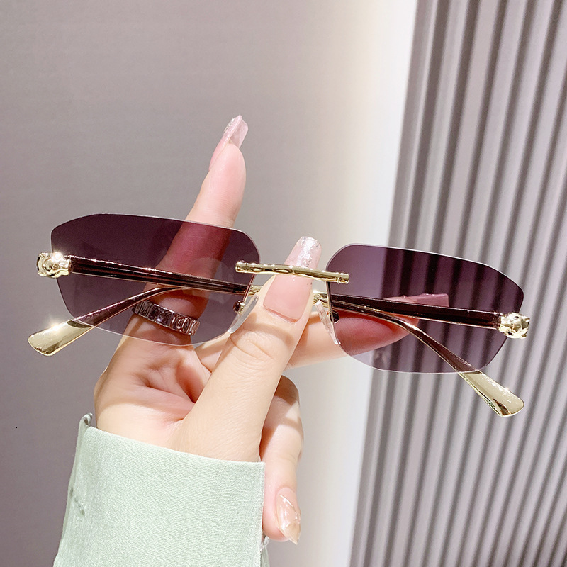 Luxury Brand Designer Sunglasses Frameless Cut-Edge Small-Frame Sunglasses, Metal Polygonal Cheetah Sunglasses, European And American Fashion Ins Sung