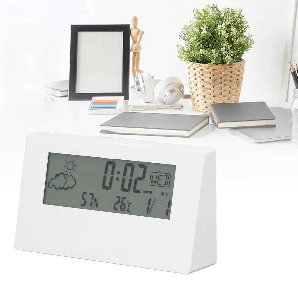 LCD Digital Alarm Clock Smart Night Light Alarm Clock Time Date Temp Humidity Display Bedside Battery Operated Desktop Clock D260318