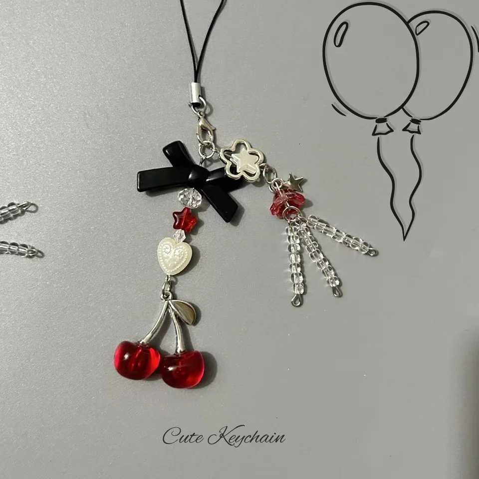 Sweet Cherry Pendant Keychain Cute Bow Key Ring Mobile Phone Lanyard Decoration Accessories Bag Pendant H260318 - view 3