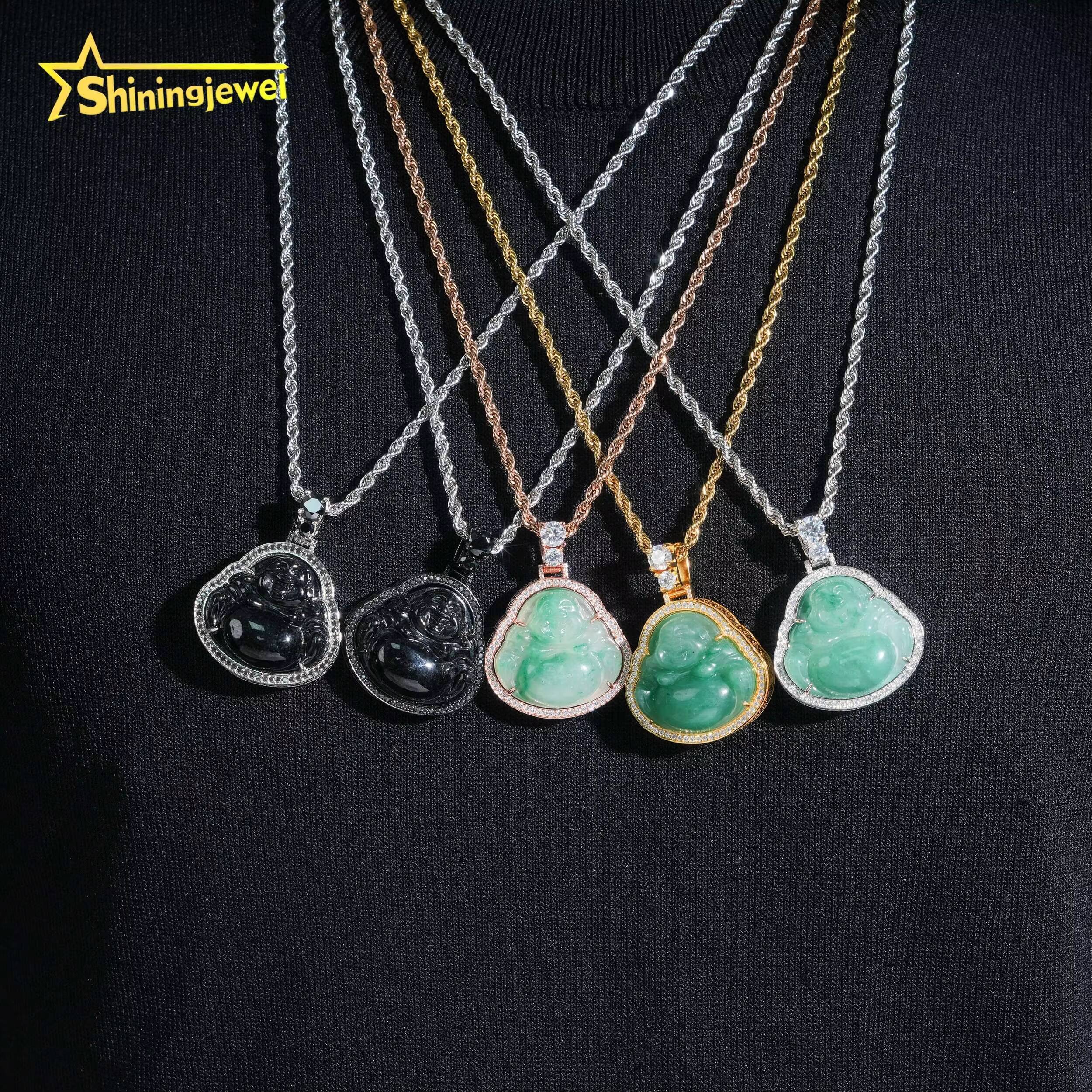 Hip Hop Pendants 925 Sterling Silver Iced Out Moisaanite Jade Buddha Pendant Custom Moissanite Pendant Men Party Gifts