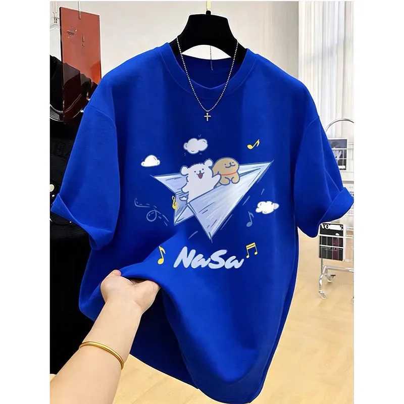 Summer 2026 New Chic Hand-Painted Cartoon Print T-shirts Women Clothing Casual Loose Pure Cotton Short Sleeve Tee Lady Y2k TopsT260317