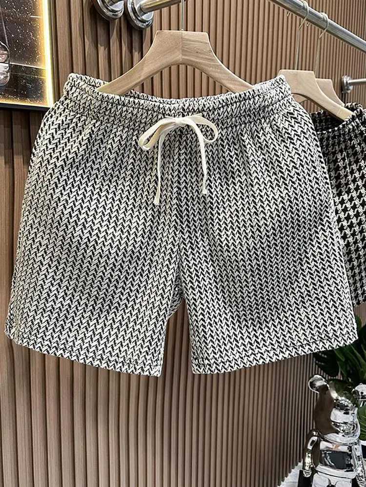 Houndstooth Casual Plaid Shorts Men Sport Loose Wide leg Gym Running Shorts Beach Baggy Board Cargo Shorts Male M260318