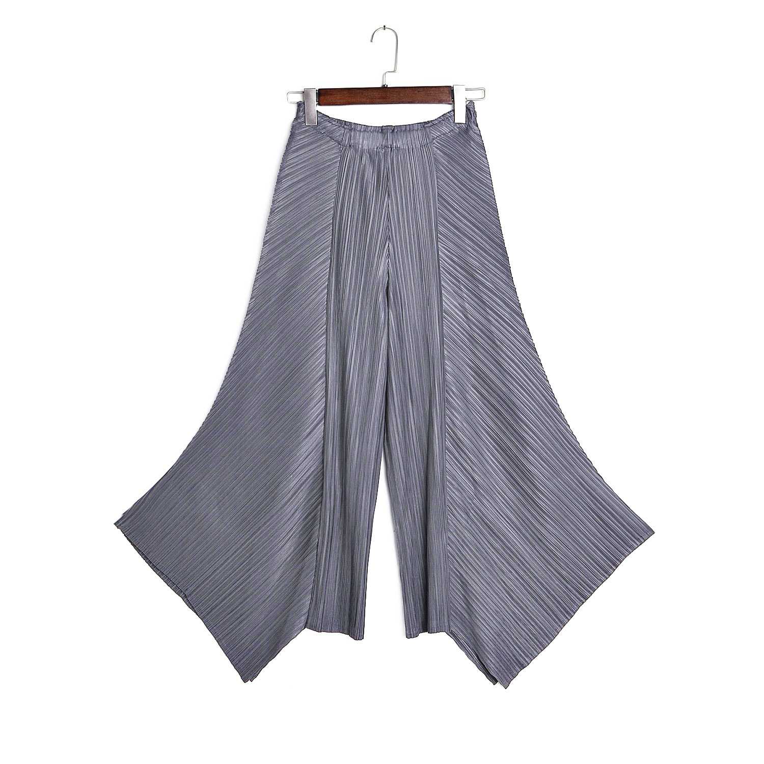 260GY302 Womens Loose Capris High Temperature Set Pleated Wide Leg Pants Summer Casual Vertical Stripe Punk Street Fashion