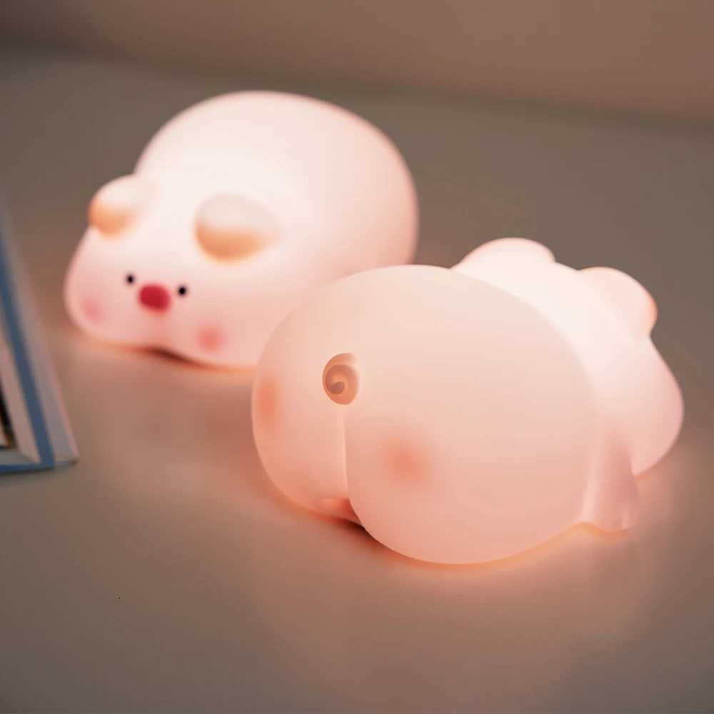 Pink Little Pig LED Night Light Touch Sensor Cartoon Kids Nightlights Silicone Child Holiday Christmas Gift Bedside Lamp Decor H260318