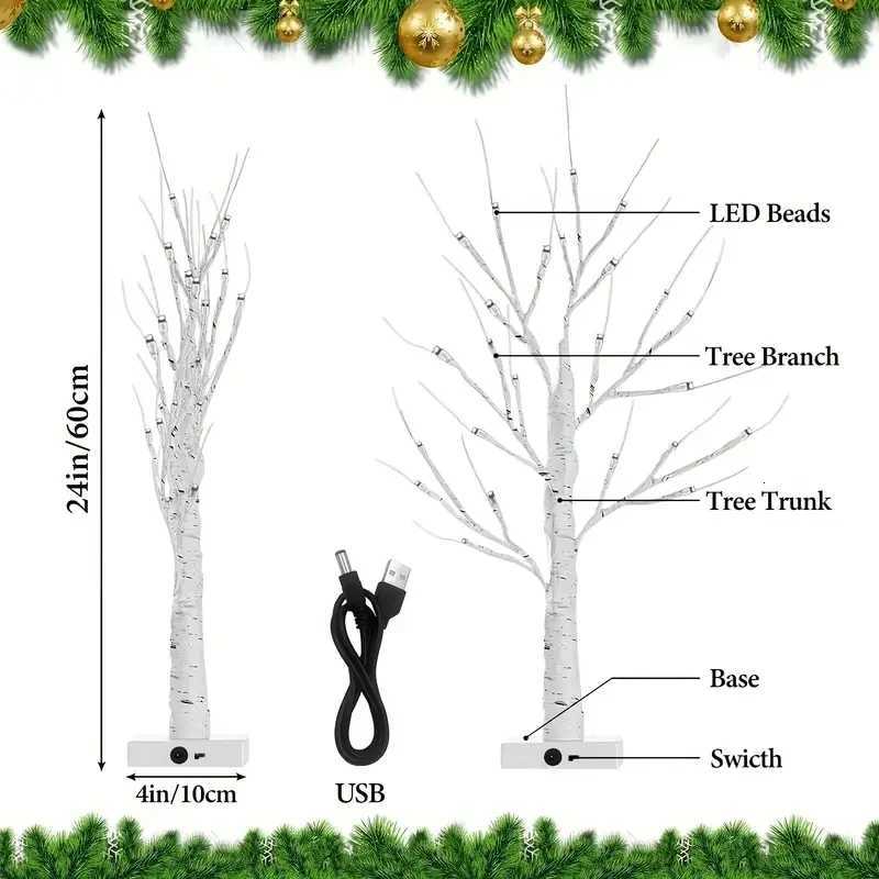 1pc 24 LED Easter tree birch tree adjustable branches 3AA and USB power supply bedroom decorative tree light without battery H260318