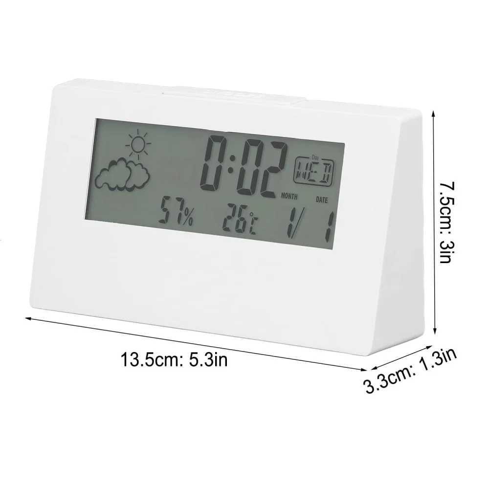 LCD Digital Alarm Clock Smart Night Light Alarm Clock Time Date Temp Humidity Display Bedside Battery Operated Desktop Clock D260318