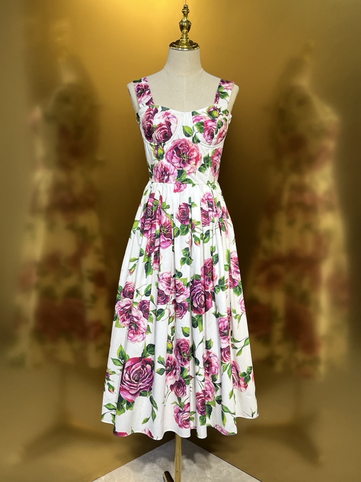 Womens designer clothing dress dresses for woman dress cotton floral print gathered waist sleeveless midi dress designer dress dresses summer dress 8242400