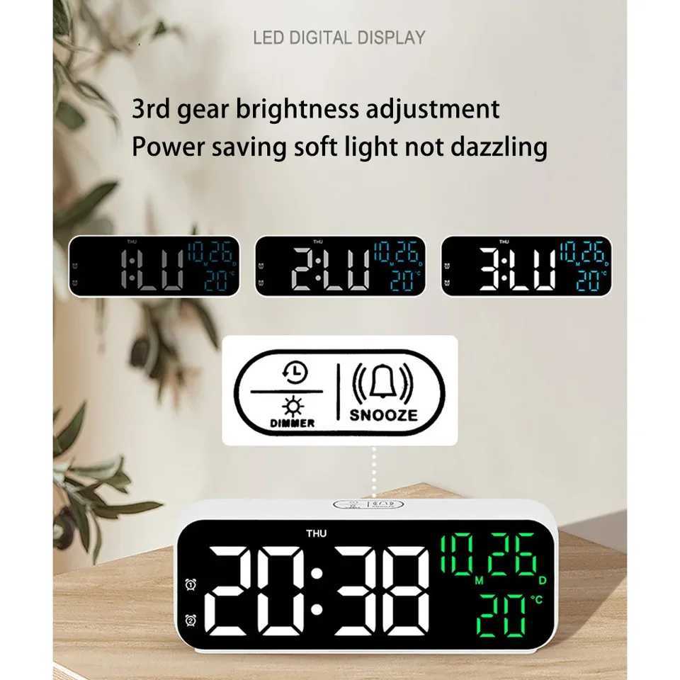 1pc Digital Wall Clock LED Alarm Clocks 12/24H Electronic Temperature Date Week Display Home Decorative Wall Clock Night Light D260318