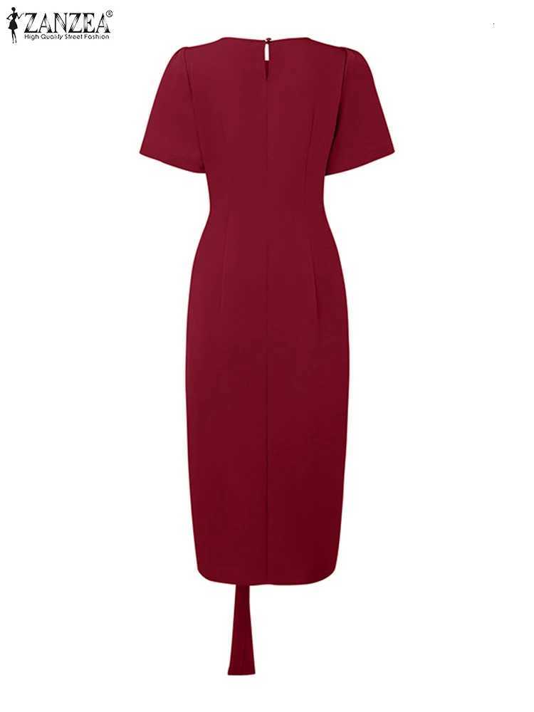 2025 Summer DressEle Women Work OL Dresses Stylish Short Sve Slim Fit Party Vestidos Solid Lace Up Sundress RobeXJ260318