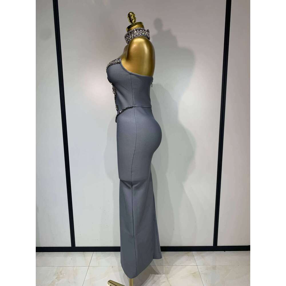 High Quality Strapless Beading With Necklace Bandage Dress Celebrity Elegant Evening Party Fancy Club Birthday Dresses Gowns Dress Elegant