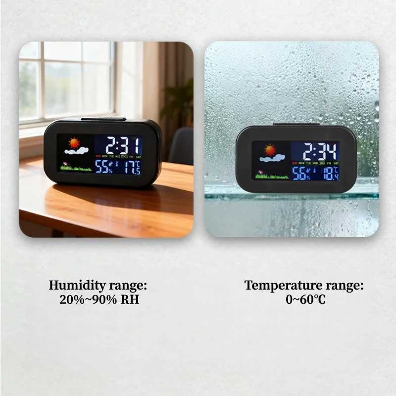 Weather Forecast Mini Digital Alarm Clock with Backlight Temperature Humidity Home Indoor Silent Electronic LED Clock D260318