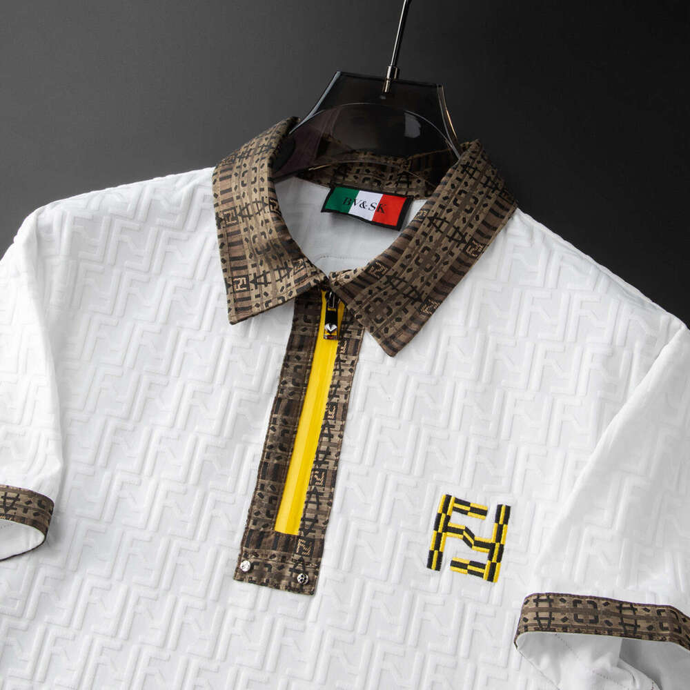 2026 New Summer Short-Sleeve Zippered Embroidered Jacquard Lapel Polo Shirt for Men - European Fashion Trendy Brand