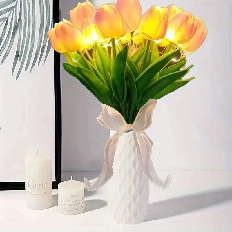 5/10 PCS Tulips with LED Light Artificial Tulip Flowers Table Lamp Simulation Tulips Bouquet Night Light Gifts Home Decoration H260318