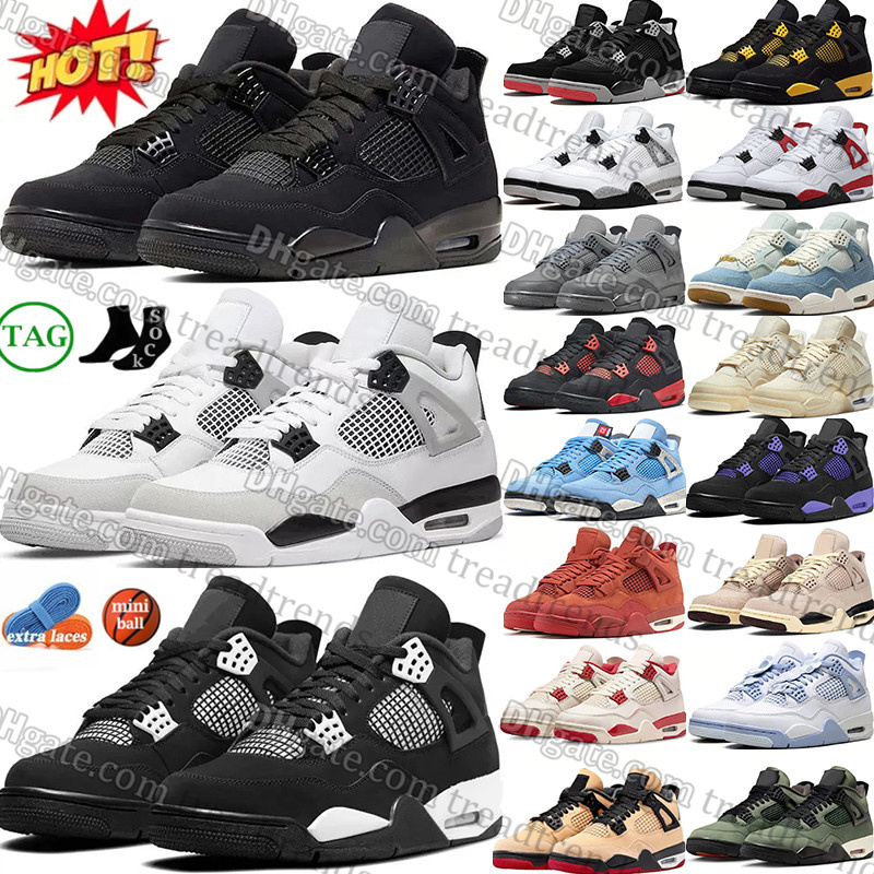 With Box 4 basketball shoes 4s Military Black Cat 2025 Sail Red Cement Yellow Thunder White Oreo Cool Grey University Blue Cava Stone 4shoes Mens Women Sneakers Sports