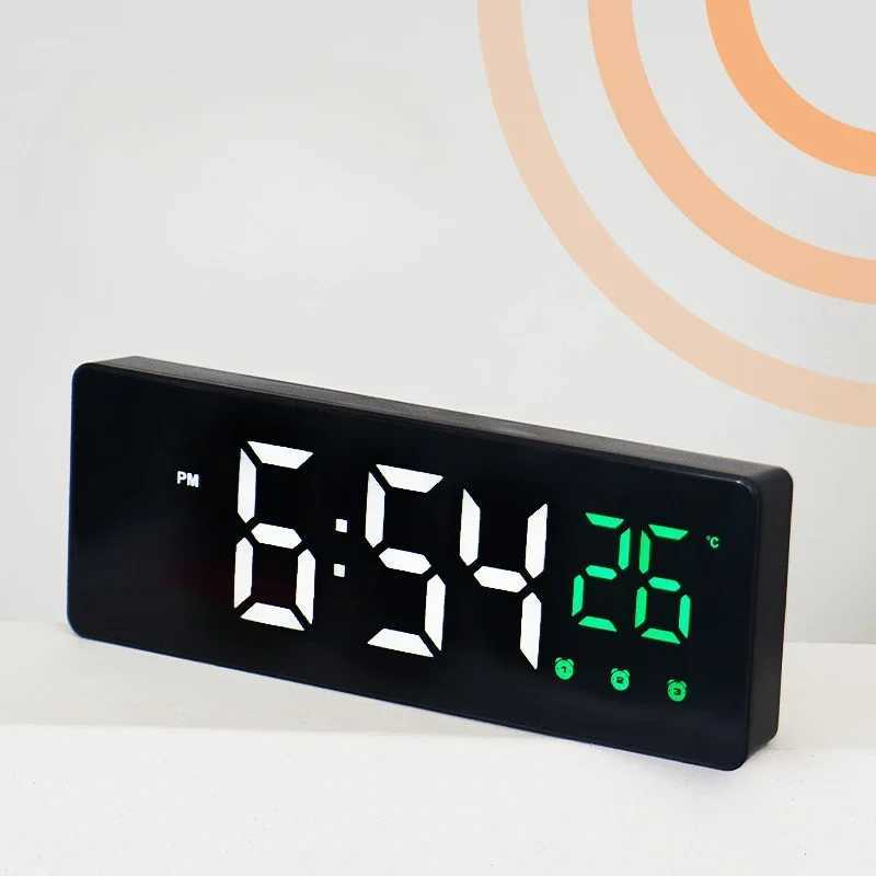 Alarm Clock Chargeable Music Digital Desk Clock Led Snooze Table Decorations Night Mode Electronic Control Voice Wall Clocks D260318