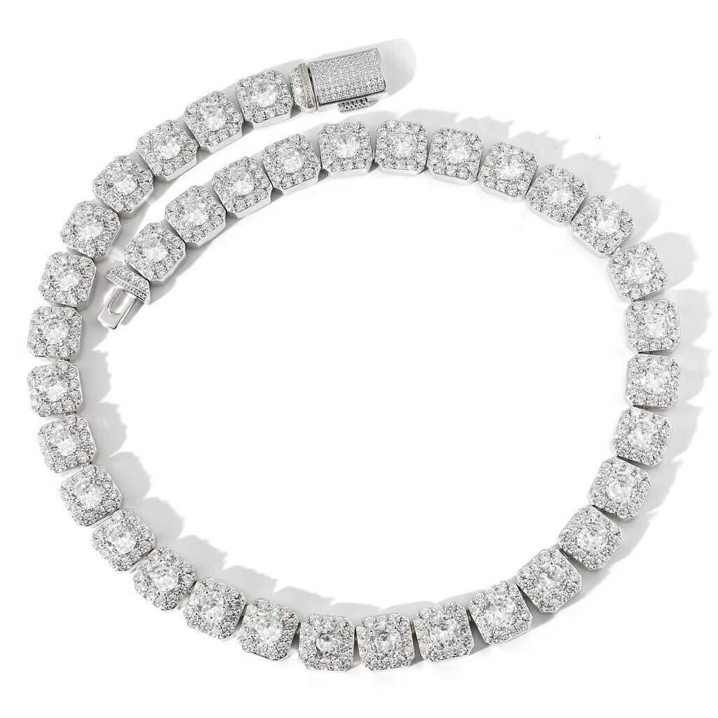 BES Custom 13mm 925 Sterling Silver Morganite Ice Sugar Chain Necklace Cuban Chain Party Fashionable Hip-hop Jewelry