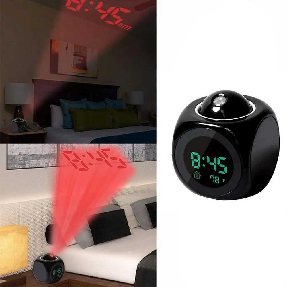Multifunctional LED Projection Alarm Clock Energy Saving Fashion Voice Alarm Clock Projection Digital Clock Decor Ornament D260318