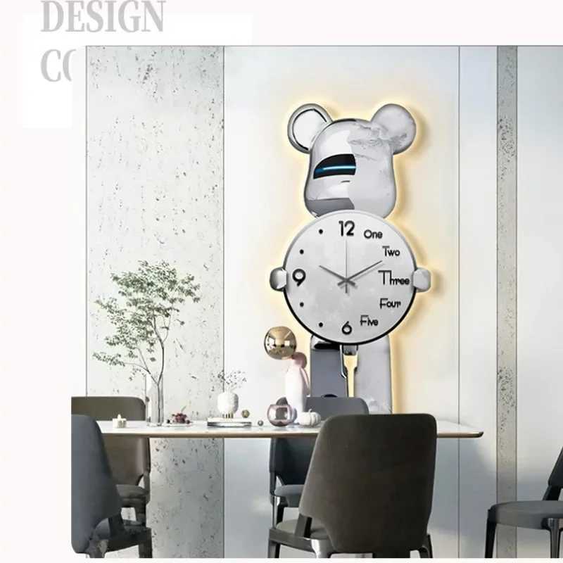 Wall Aesthetic Bear Clocks LED Lamp Unique Bear Wall Silent Light Clock Luxurious Living Room Porch Decor Interior Ornament D260318