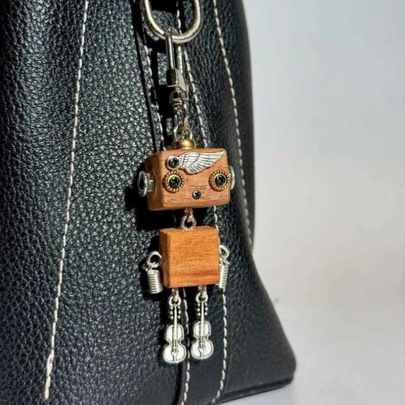 Steampunk Wooden Block Robot Car Keychain Creative Bag Hanging Accessories H260318 - view 6