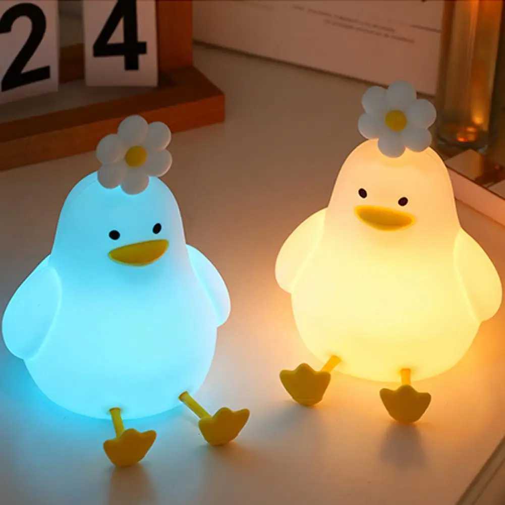 Cute Duck Led Night Light Squishy Silicone Lamp Bedroom Bedside Table Rechargeable Touch Lamp Bedroom Decor Novelty Gifts H260318