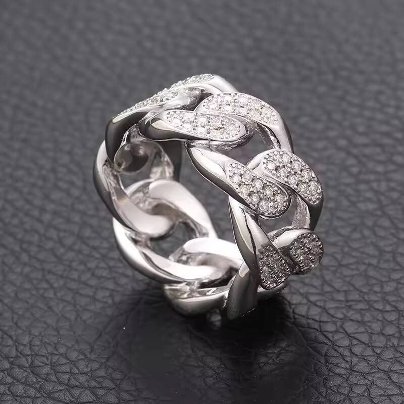 Wholesale S925 Sterling Silver VVS Moissanite Wedding Ring for Men Hip Hop Style with Cuban Chain for Parties