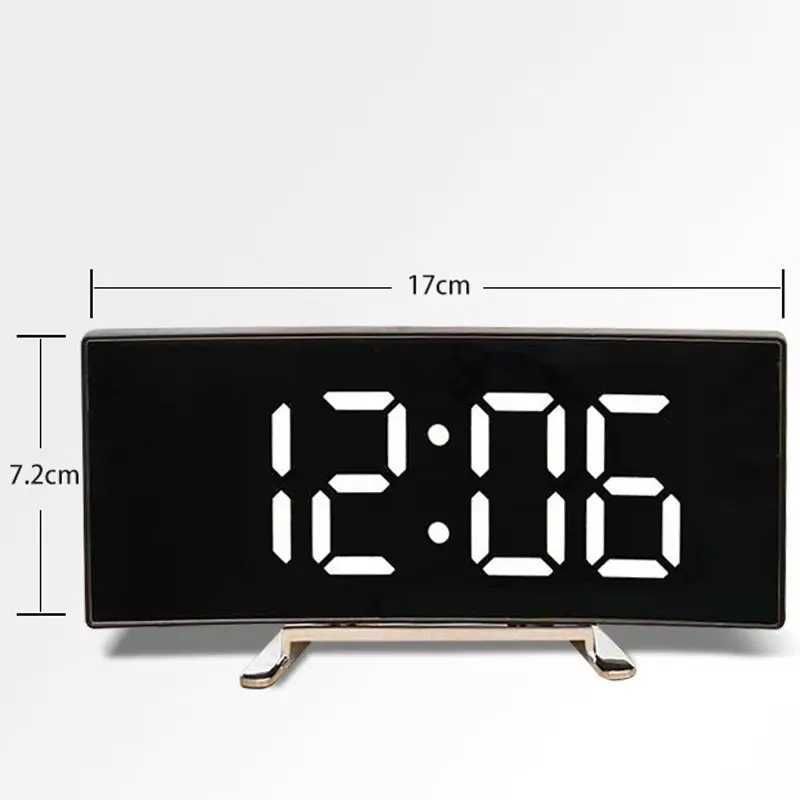 Creative Curved Electronic Clock LED Large Mirror Alarm Clock Silent Smart Desktop Clock Living Room Mirror Clock D260318