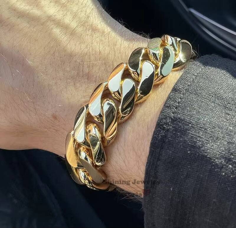 New Arrival Stylish Hip Hop Bracelet 14K Real Gold Plating Over 999 Silver Cuban Bracelet 18MM 8 180G Hip Hop Bracelet