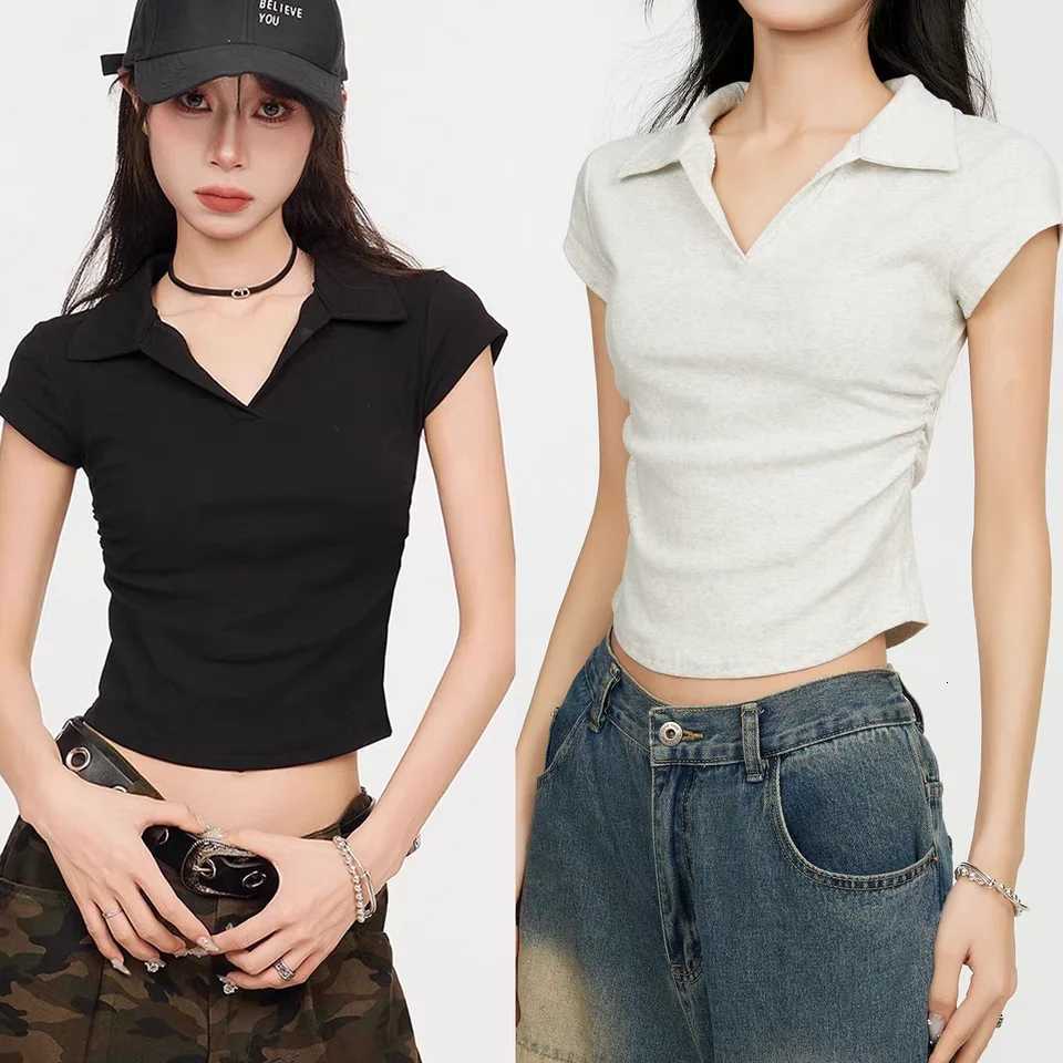 Cotton Summer Sexy Womens T Shirt Skinny Slim Basic Solid Crop Top Short Sleeve Polo TShirtCasual Top Tee for WomenT260317