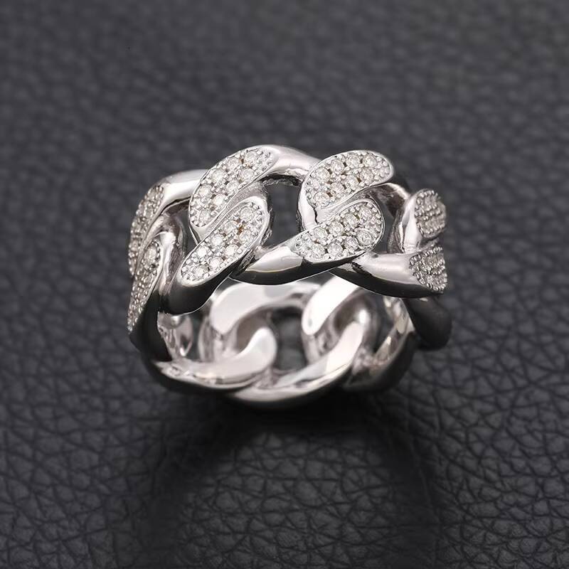 Wholesale S925 Sterling Silver VVS Moissanite Wedding Ring for Men Hip Hop Style with Cuban Chain for Parties