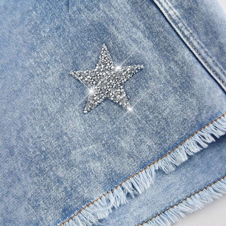 Dress sandro dress Ziyanyan Cross-Border European and American Women's Custom Clothing Shein Best-Selling Denim Skirt with Star Rhinestones and S