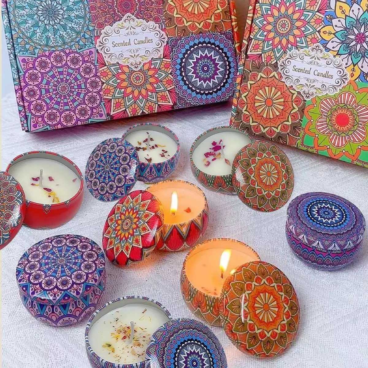 Scented Candles Blue Wind Chimes Aromatherapy Candles for Home Long Burn Scented Candles with Lid Sustainable Use of Tin Boxes D260318