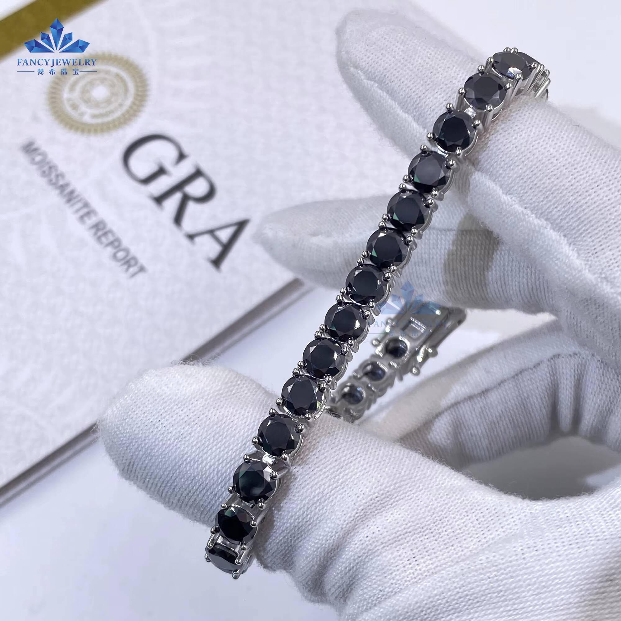 Black Rhodium Plated 3mm 4mm 5mm 925 Sterling Silver Moissanite Tennis Chain Iced Out Black Moissanite Diamond Tennis Necklace