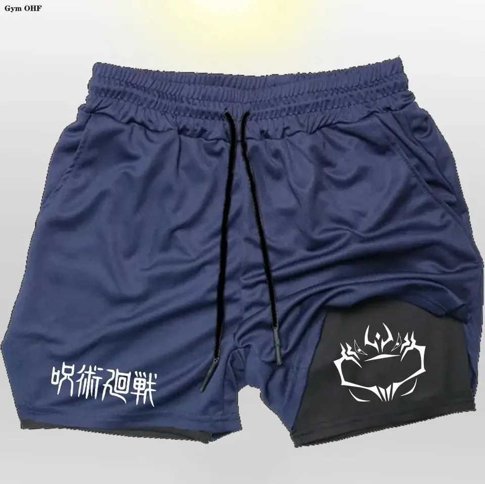 Jujutsu Kaisen Compression Shorts Men Fitness Gym Running Double Layer 2-In-1 Short Pants Rashgard Performance Anime M260318