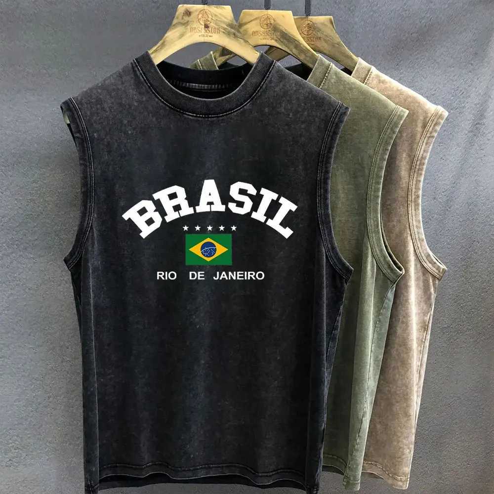 Oversized T Shirt for Men Wash Brazilian Graphic Print Tank Top Sleeveless Vest Woman Gym Y2k othes Streetwear Summer J260318