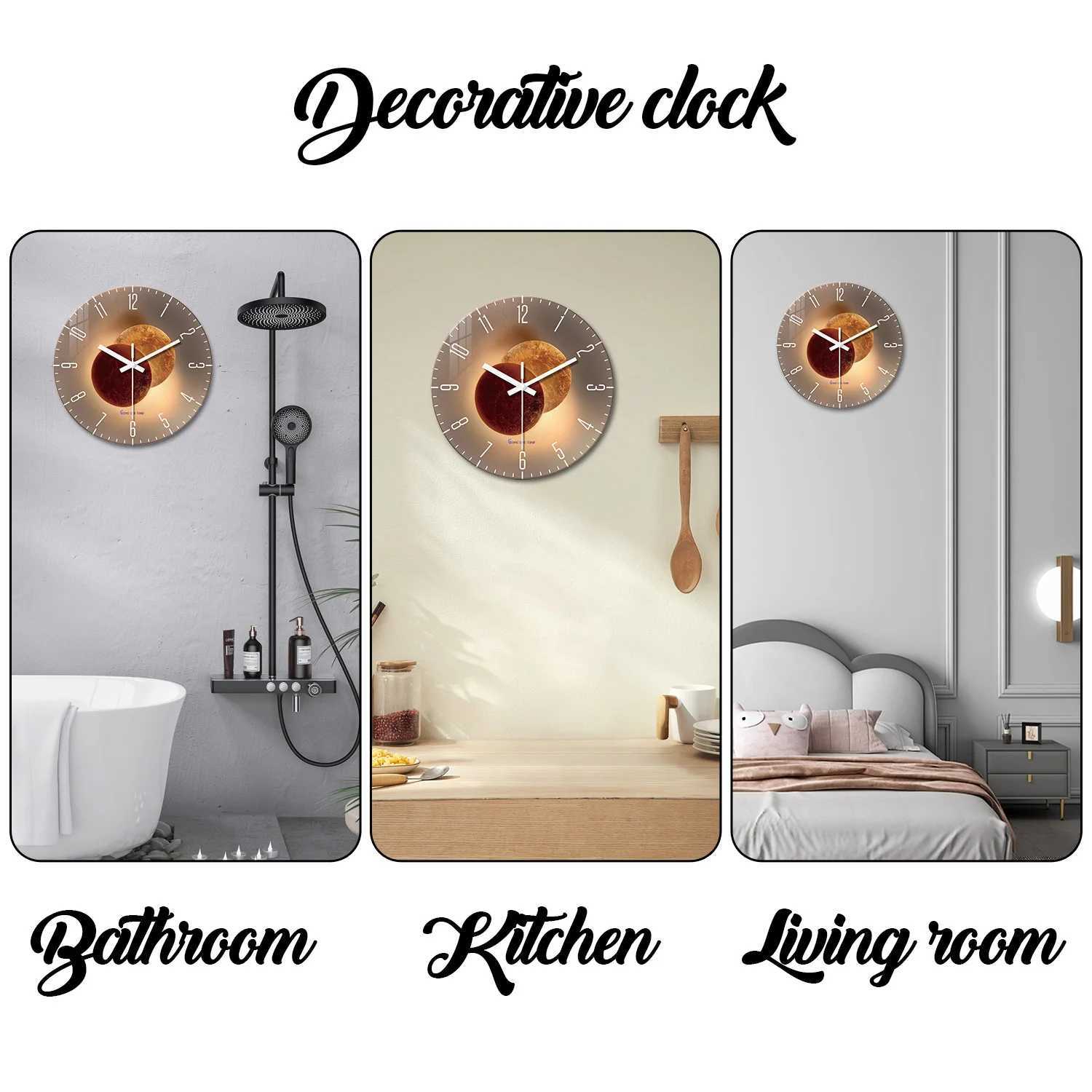 Pattern Tempered Glass Wall Clock for Living Room Bedroom Kitchen Home Decoration Silent Quartz Clock Holiday Gift 12 Inches 14 Inches 16inch Bat D260