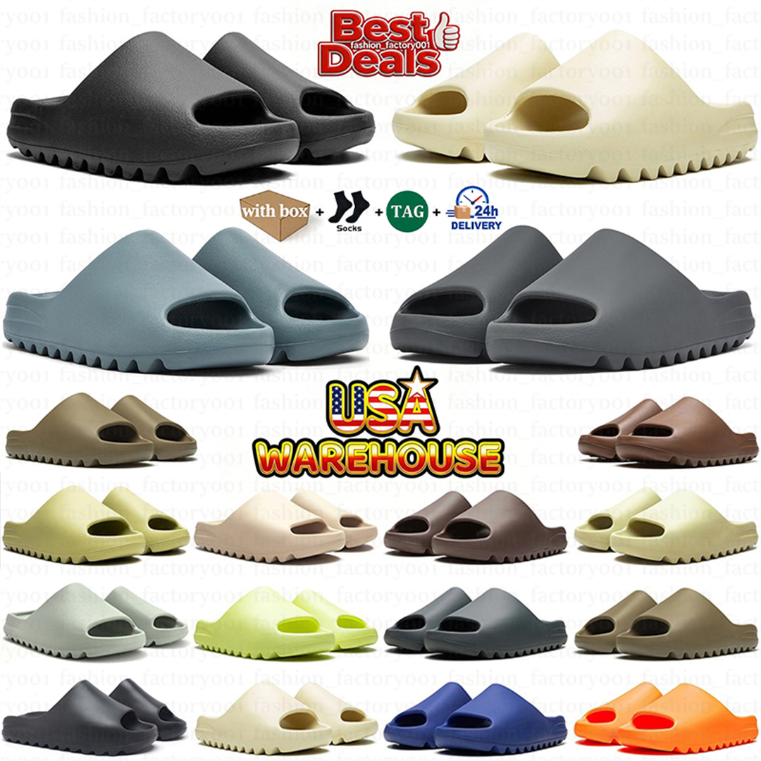 With Box Designer Slides Men Women Slippers Onyx Pure Sandals Desert Sand Bone Resin Glow Green Slate Marine Ochre Granite Slide Clog Shoes Summer Beach Slipper 36-48