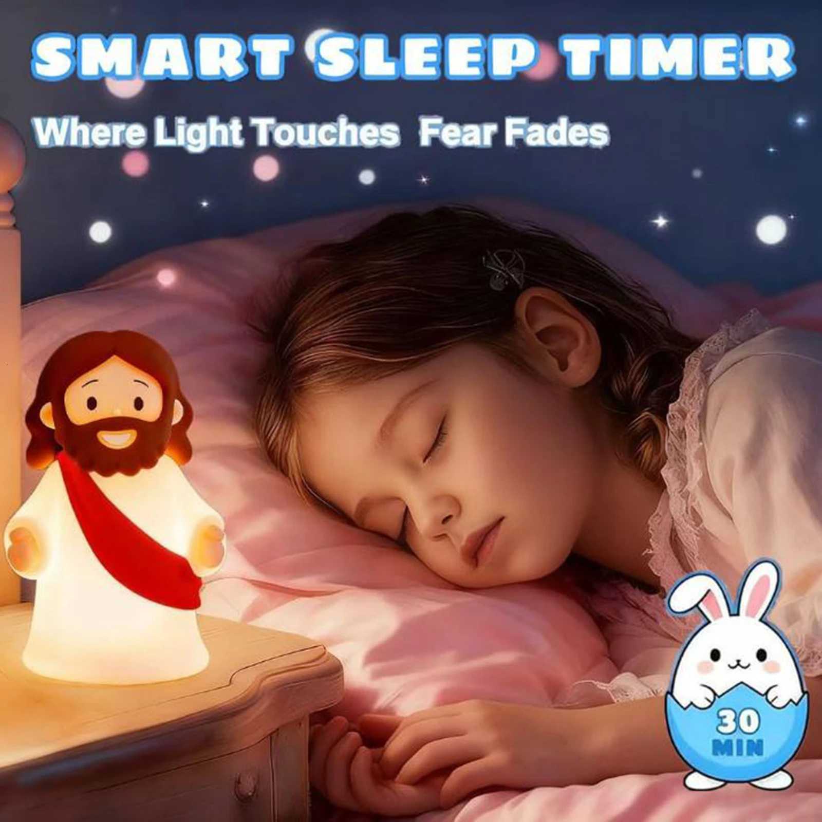 Jesus Night Light for Kids Jesus Gifts Silicone Jesus Figures Lamp Rechargeable Bedside Night Light for Prayer Baptism Easter H260318