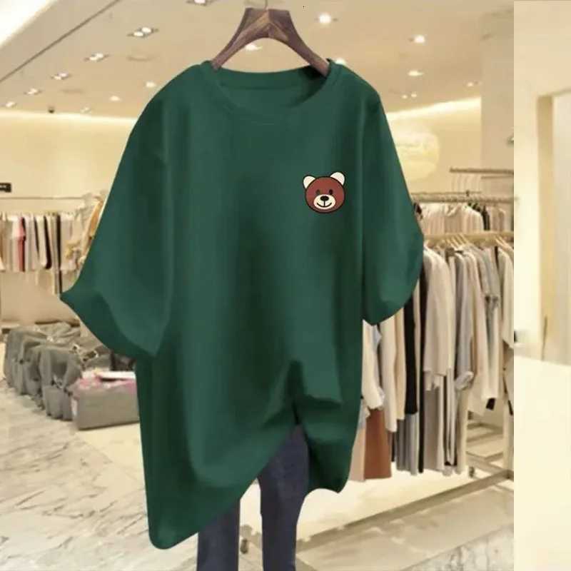 Womens Clothing Pure Cotton T-shirt Spring/Summer New Short Sleeve Bear Casual Tee Lady Versatile O-neck Basic Large Size TopsT260317