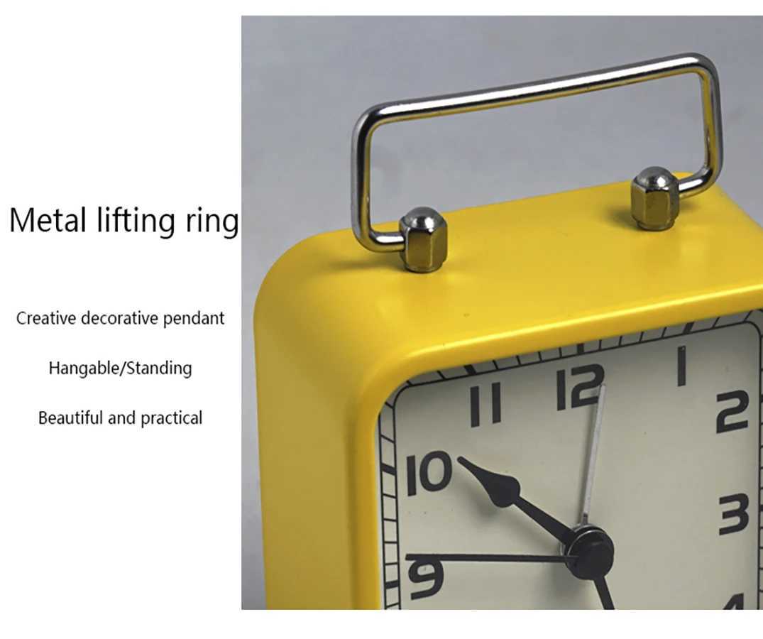 Metal square small alarm clock childrens desktop silent clock student bedside snooze glow-in-the-dark quartz table clock D260318