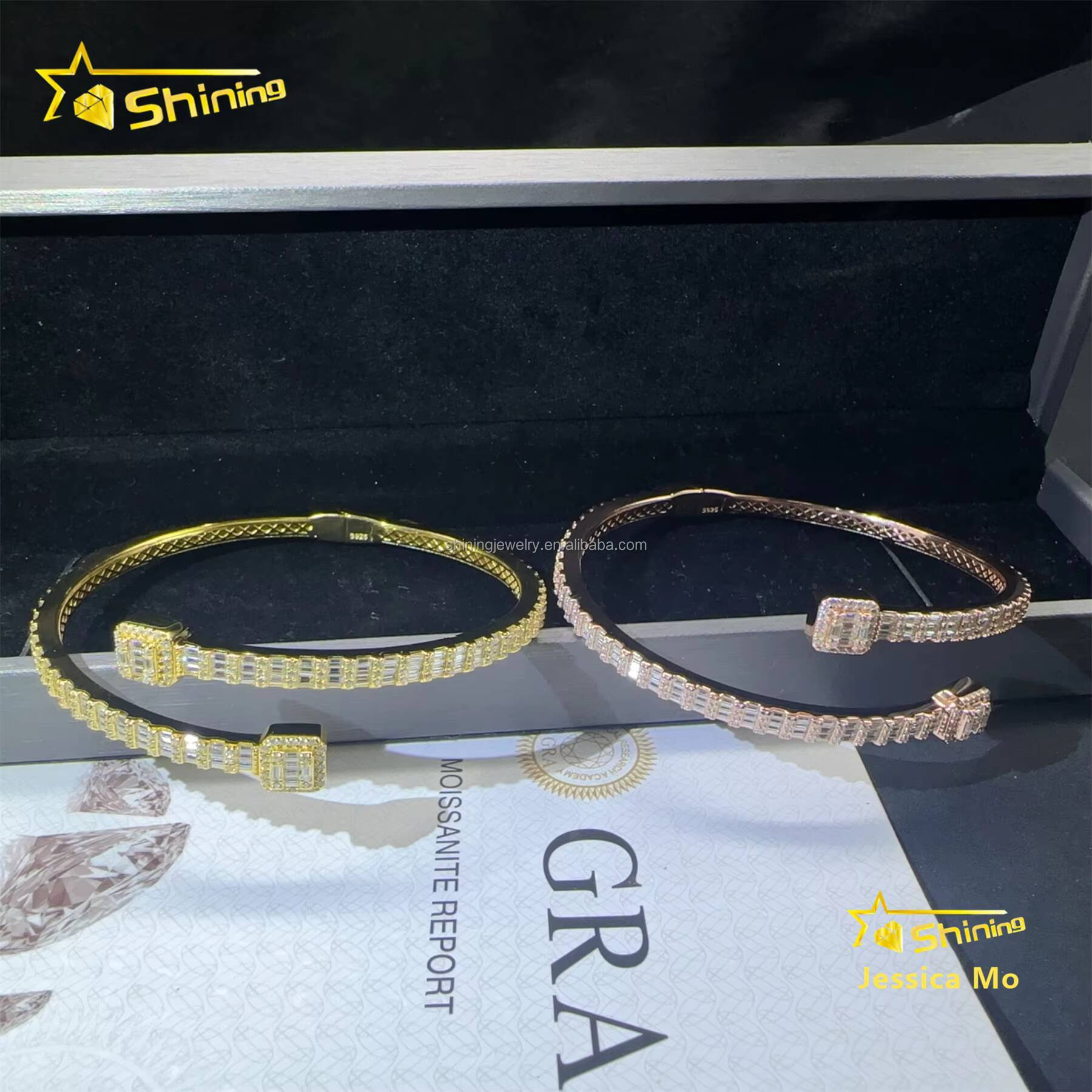 Popular Style New Arrivals Hip Hop Fashion Jewelry VVS1 Moissanite Iced Out GRA Certificate S925 Silver Bangle Bracelet Man