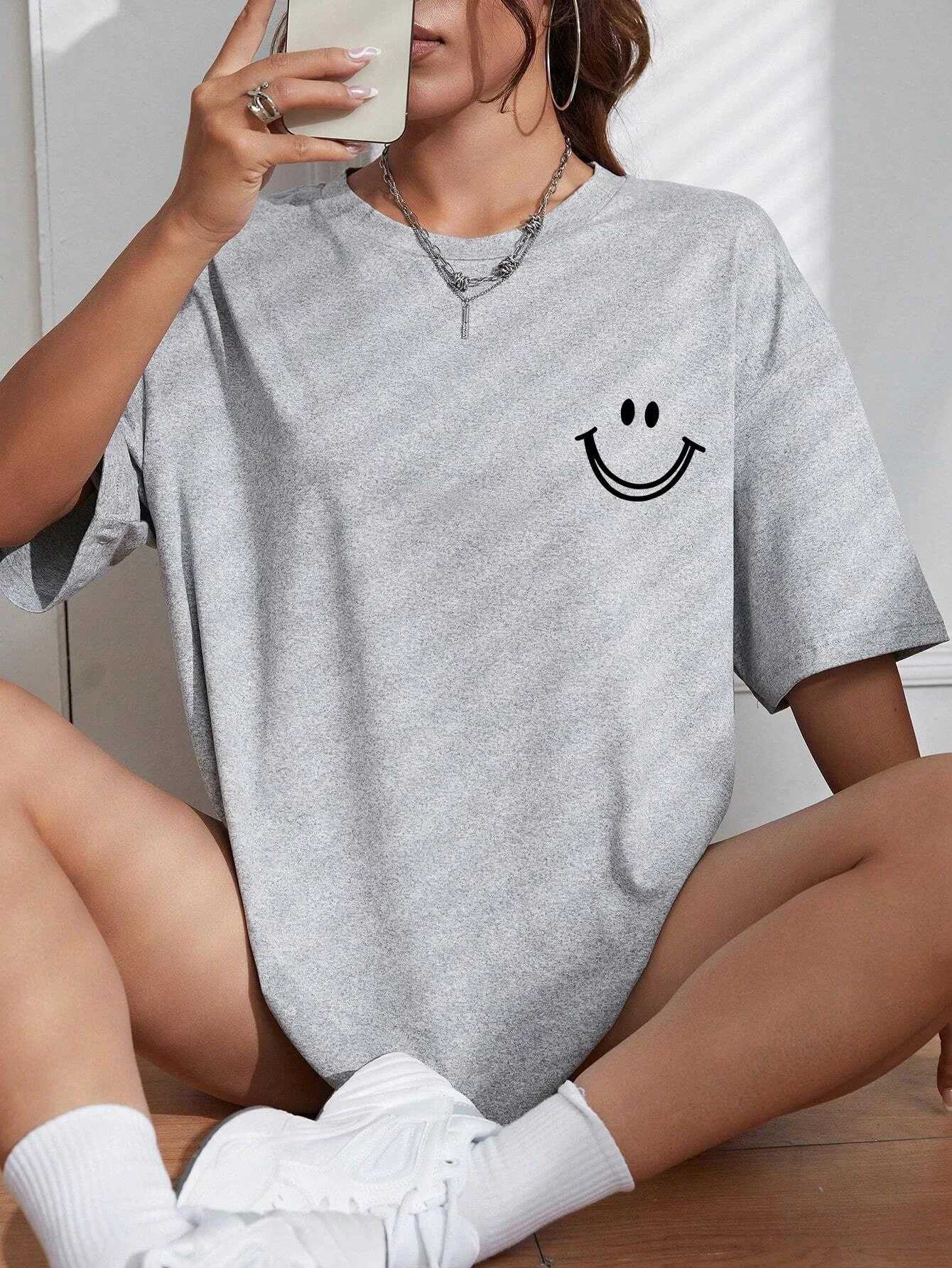 Happy Expression Printed Women Short Sleeve Street Hip Hop Tee Clothing All-math Breathable Tops Crewneck Women T-ShirtsT260317