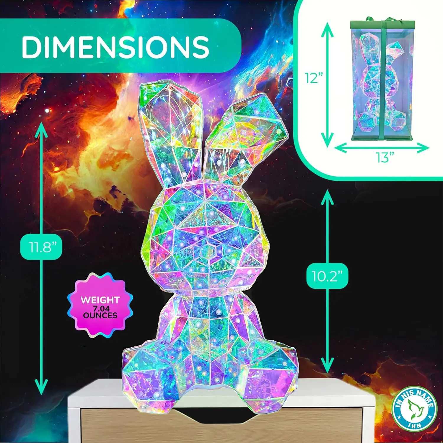 Rainbow LED Bunny Night Light 3D Holographic Rabbit Lamp Kids Nursery Decor Easter Gift H260318