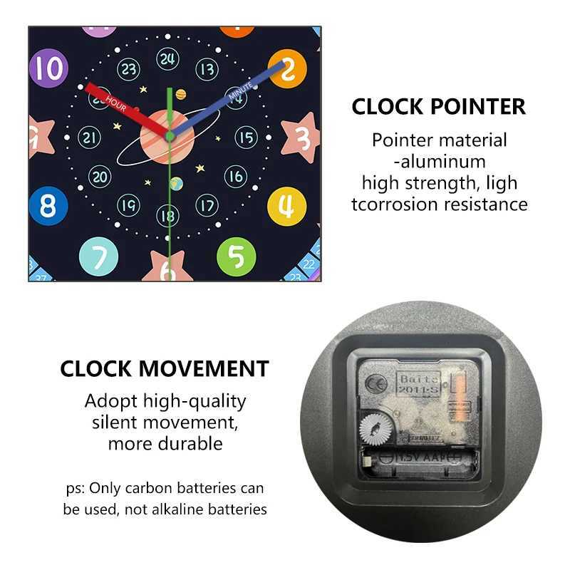Cartoon Wall Clock Early Education Living Room Bedroom Study Clock Silent Movement Non Ticking Wall Hanging Home Decor D260318