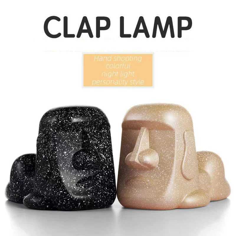 Easter Island Stone Statue Man Night Light Colorful Discoloration Induction Mobile Phone Bracket Shooting Light Decoration Light H260318