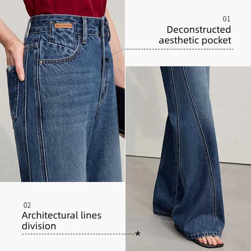 Amii Womens Jeans 2026 Spring New Casual Cotton Denim Flared Long Pants Retro Loose Commuter Versatile Woman Trousers 12651025T260317