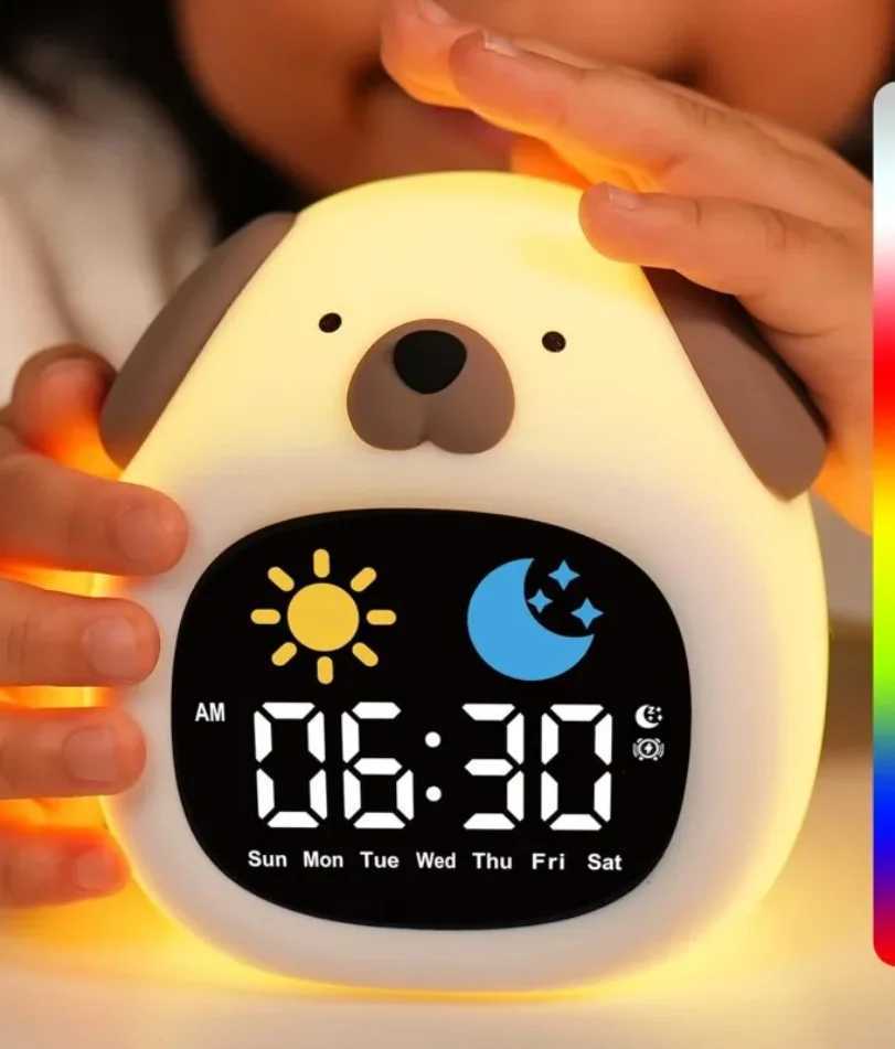 Alarm Clock for Kids Puppy-Shape Toddler Sleep Training Clock Cute Touch Night Light for Children Bedroom D260318