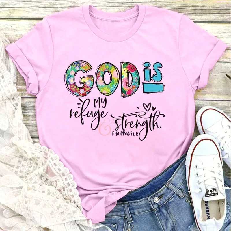 2026 New GOD IS Loose Creative Printed Round Neck Womens Casual Short Sleeve T-shirt Vintage Funny Casual Female Tee ShirtT260317