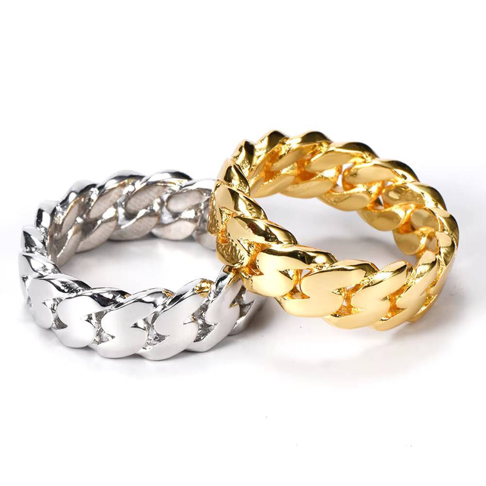 NUOYA 8MM Hip Hop Luxury 18K Gold Plated Cuban Link Ring for Men